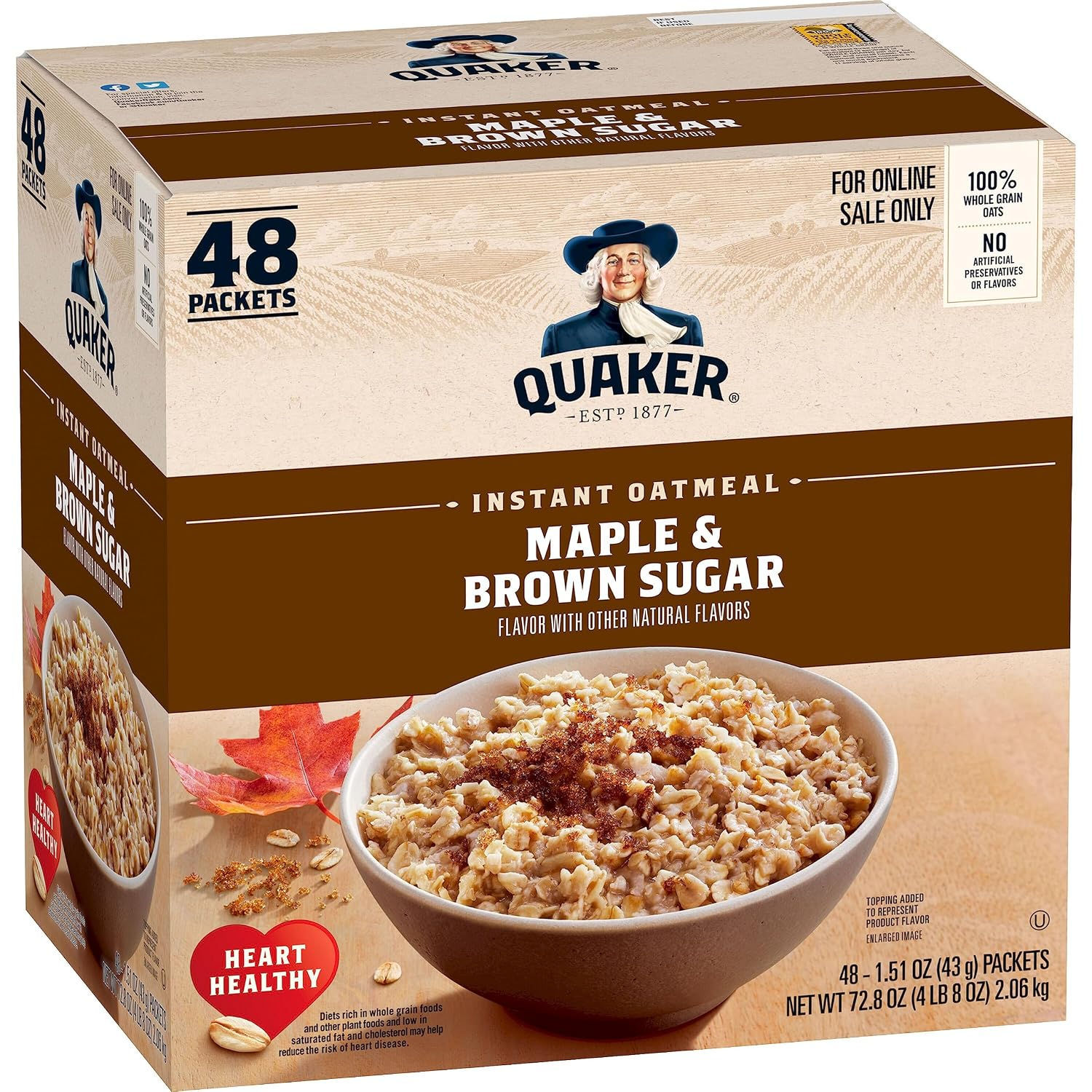 Quaker Instant Oatmeal, Maple & Brown Sugar, Individual Packets, 1.51 Ounce (Pac