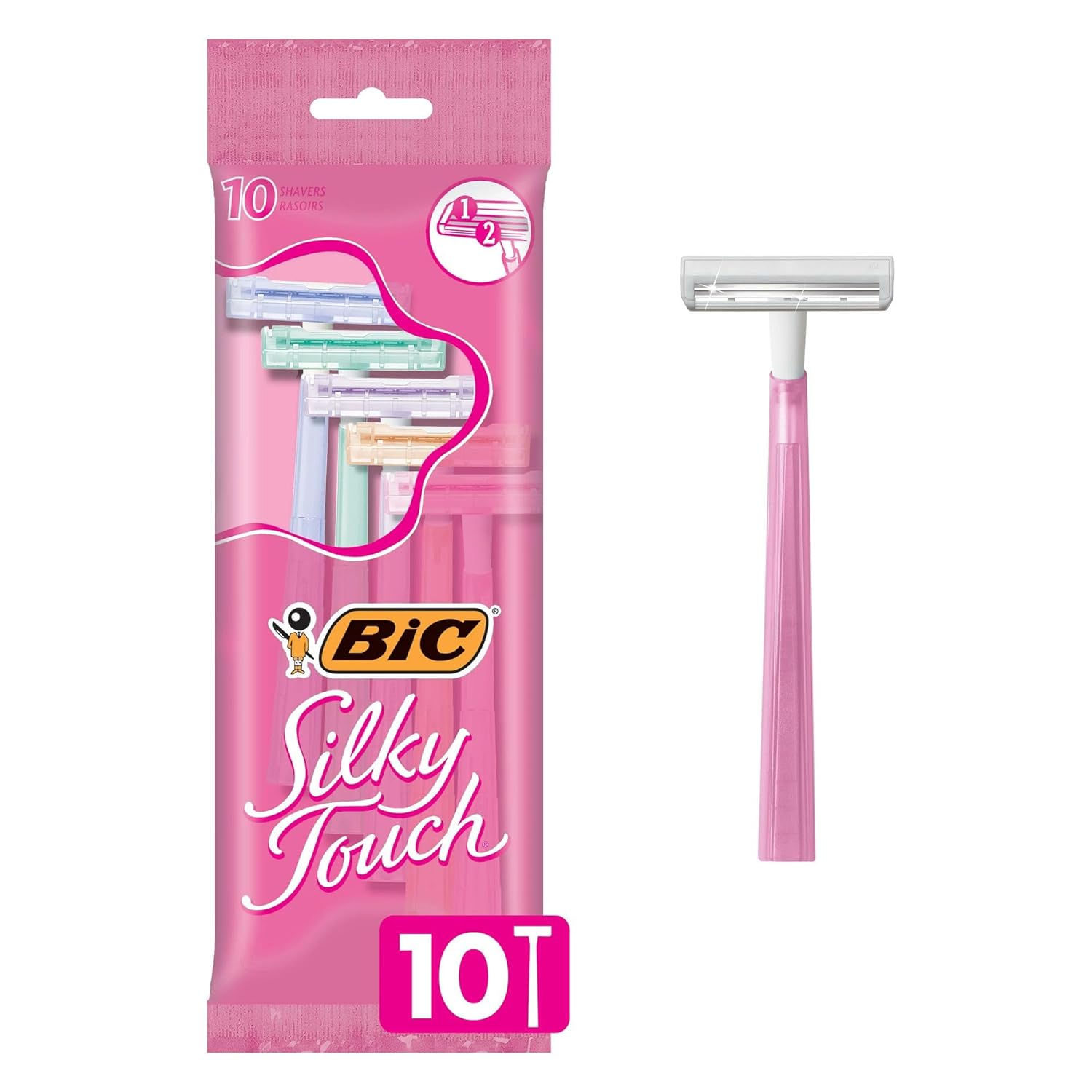 BIC Silky Touch Women's Disposable Razors, With 2 Blades, Pretty Pastel Razor
