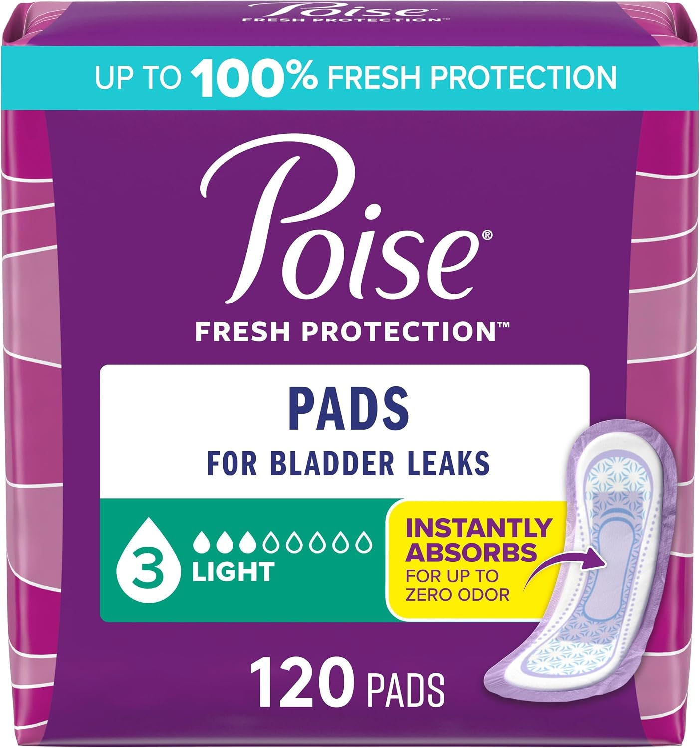Poise Incontinence Pads & Postpartum Incontinence Pads, 3 Drop Light Absorbency,