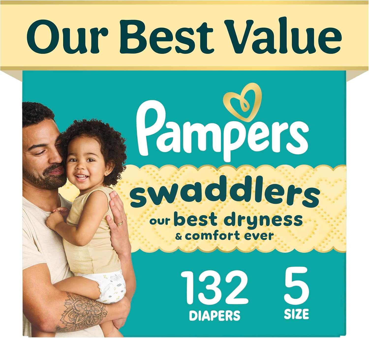 Pampers Swaddlers Diapers, Size 5 (20-37 lbs), 132 Count, Fragrance Free,