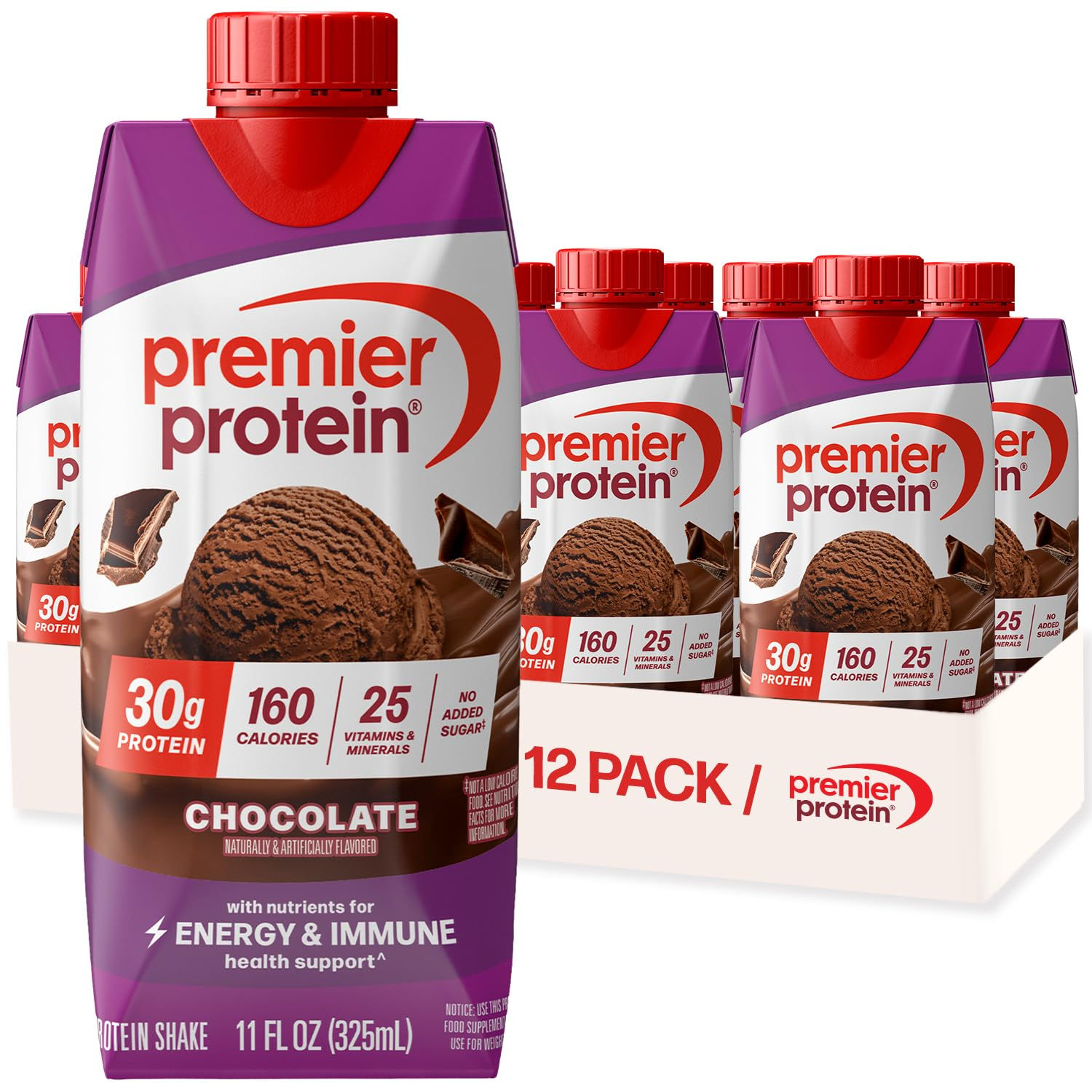 Premier Protein Shake, Chocolate, 30g High Protein, 12 Pack | 11 oz