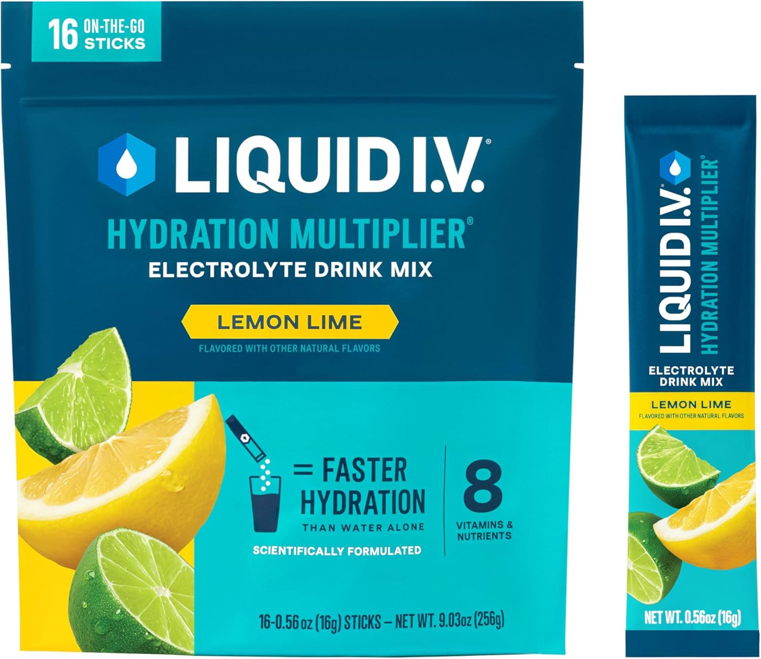 Liquid I.V. Hydration Electrolytes, Lemon Lime, 16 Count | Scientifically Formul
