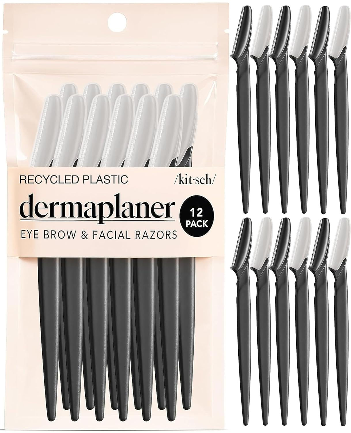 Kitsch Dermaplane Razor for Women Face – Black, 12 pcs