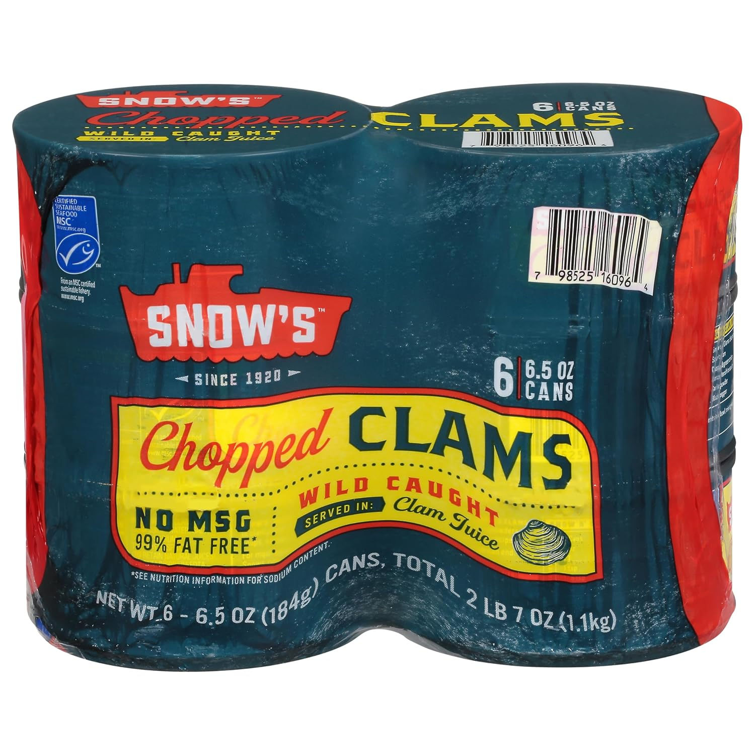 Snow's Wild Caught Chopped Clams Canned, 6.5 oz Can (Pack of 6) - 5g Protein Per
