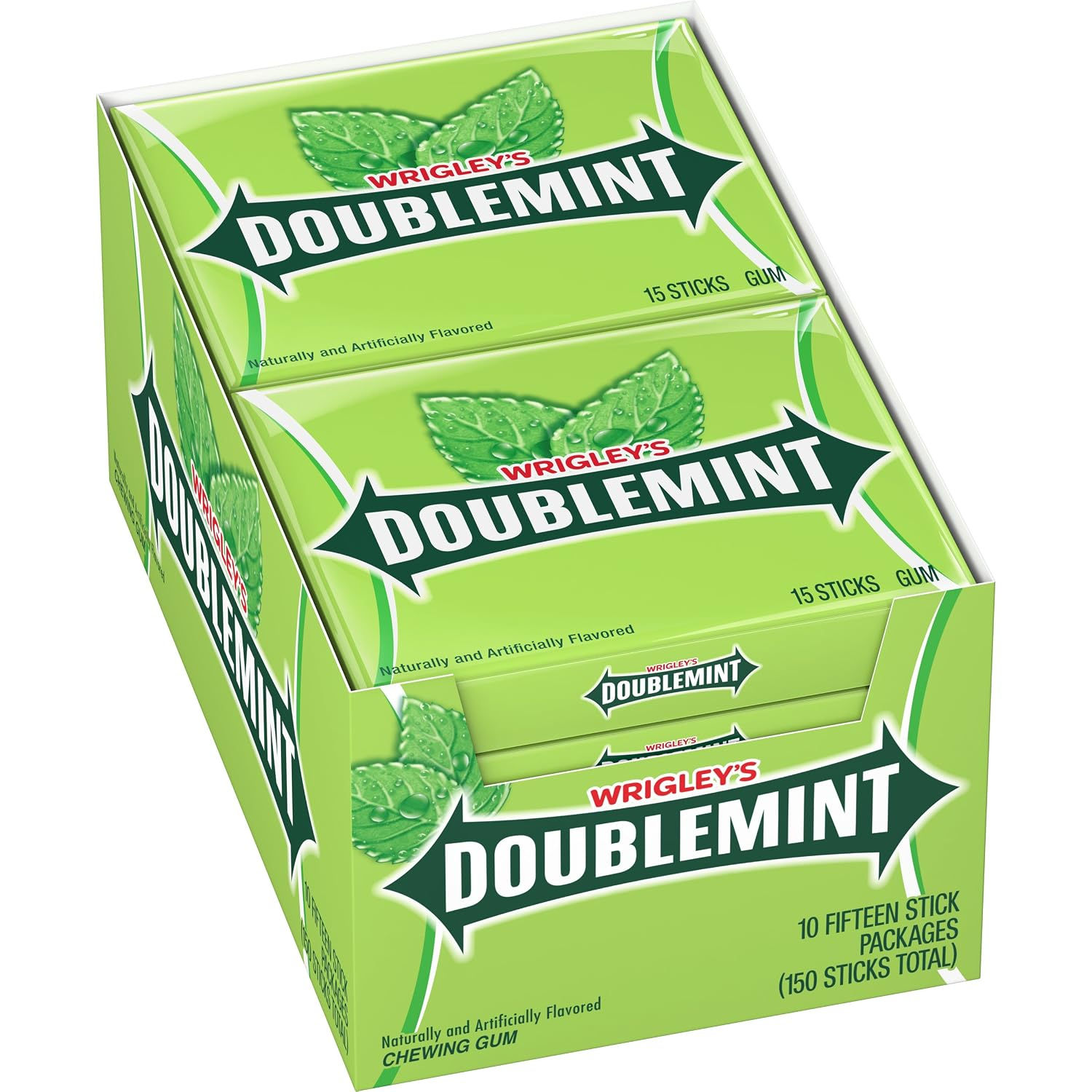 Wrigley's Doublemint Chewing Gum, 15 Piece, Pack of 10 | Fresh breath, minty fla