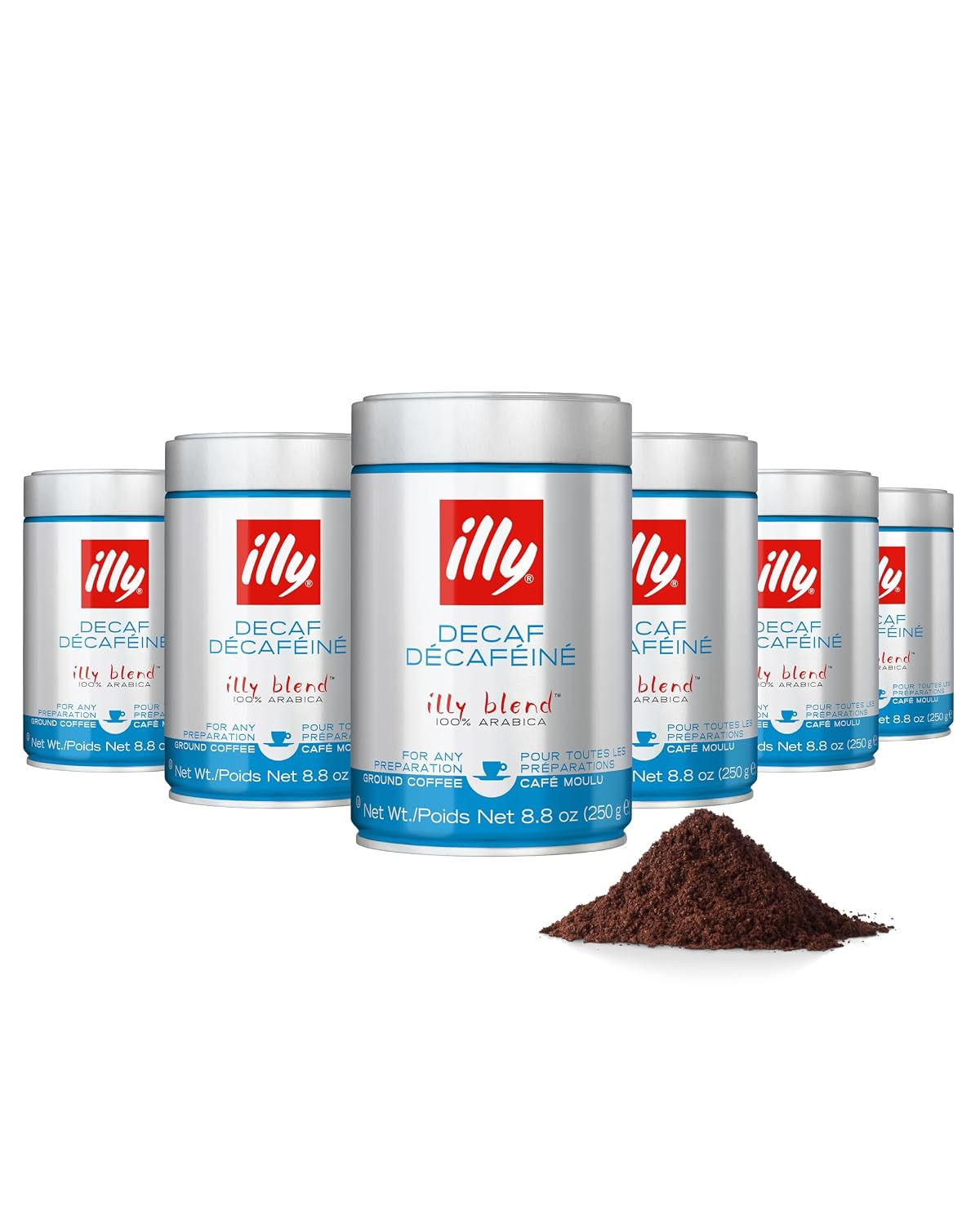 illy Decaf Ground Espresso Coffee, Classico Medium Roast, 8.8oz, 6 Pack | 100% A