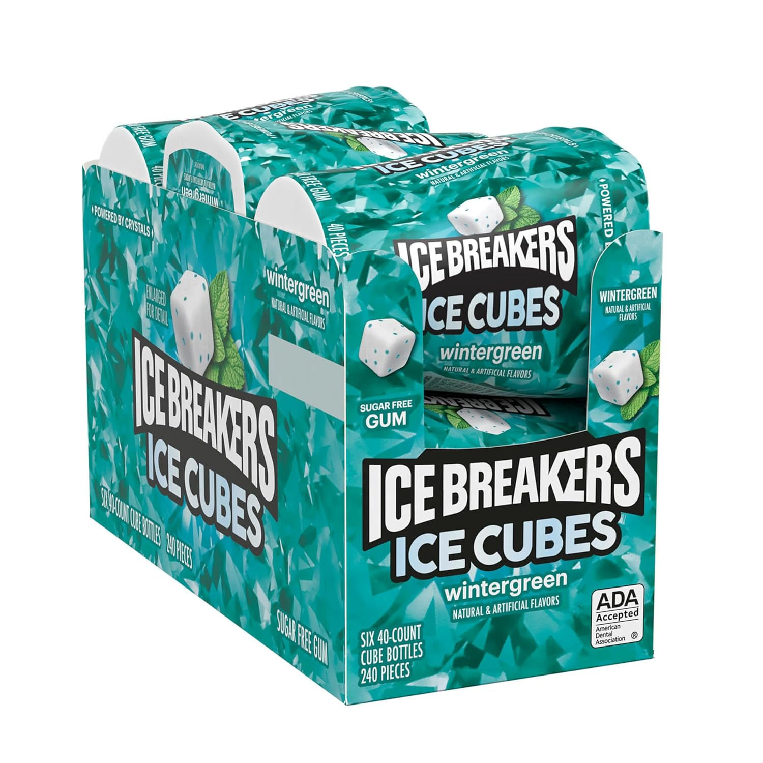 ICE BREAKERS Ice Cubes Wintergreen Flavored Sugar Free Chewing Gum Bottles, 3.24