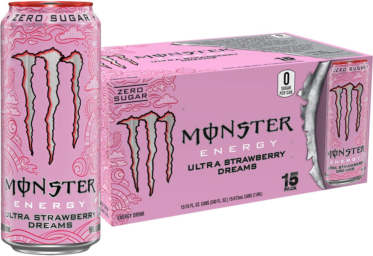 Monster Energy Ultra Strawberry Dreams, Sugar Free Energy Drink, 16 Ounce | 15