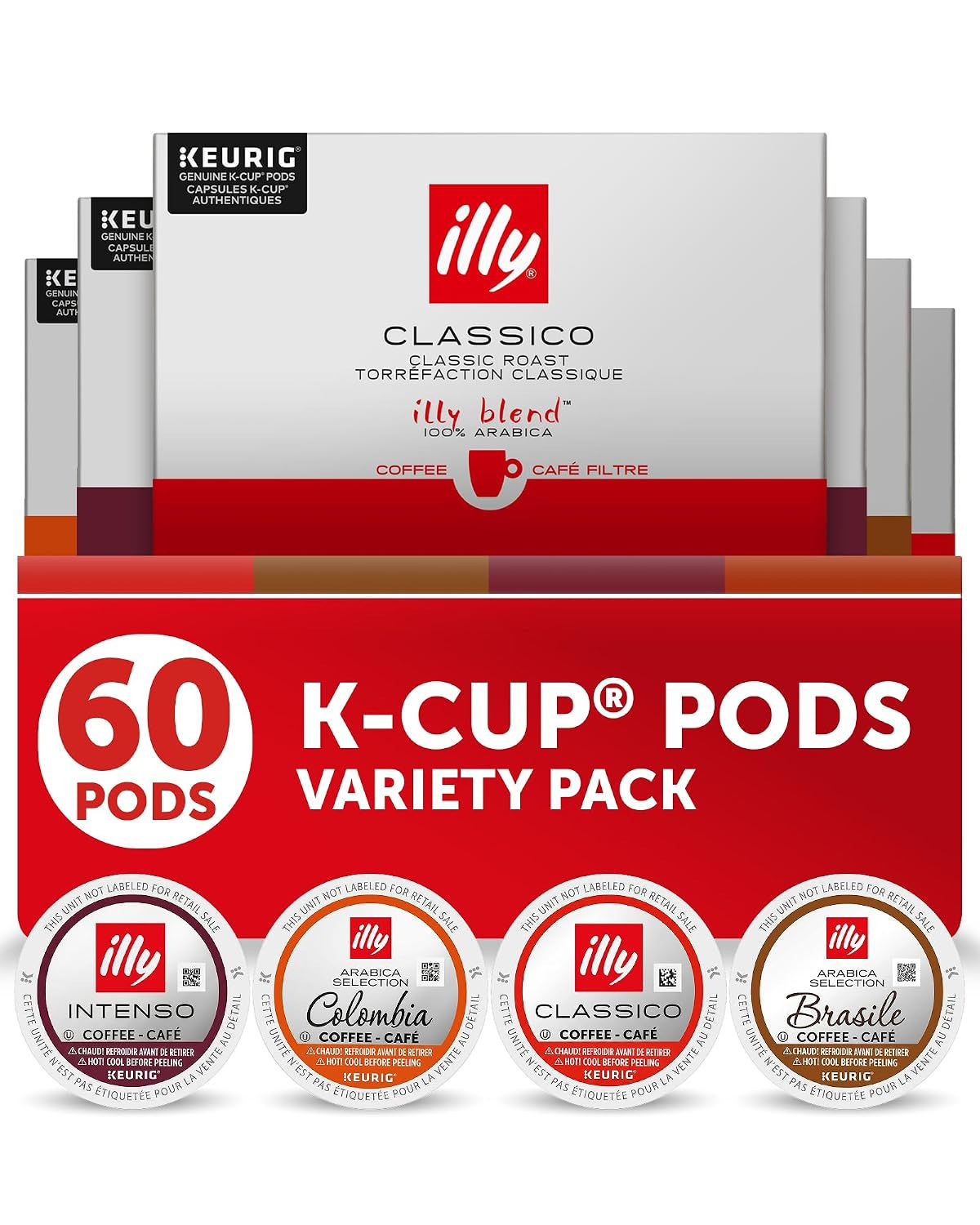 illy Coffee K-Cup Pods Variety Pack, 10 Count, 6 Pack | Keurig Coffee Pods & Cap