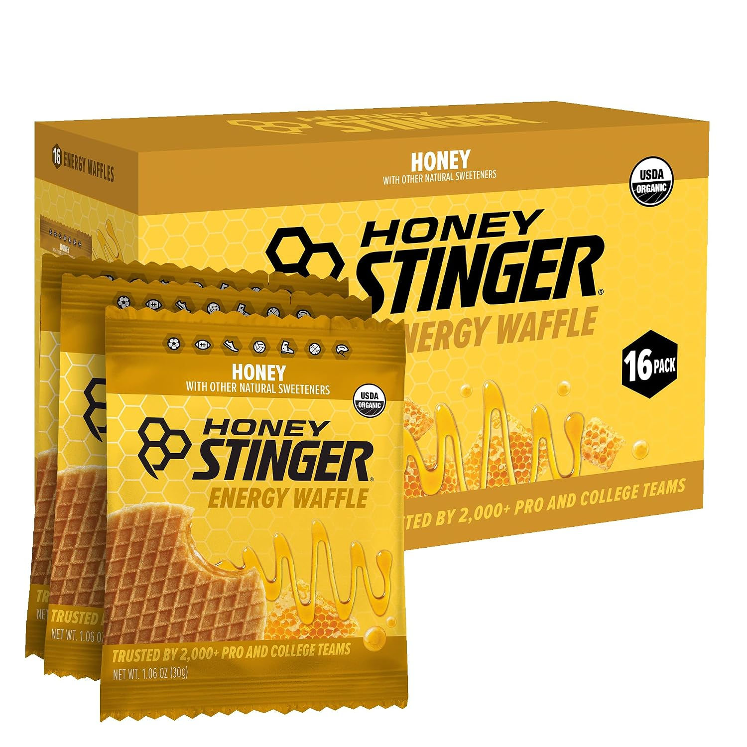 Honey Stinger Organic Honey Waffle,, 16.96 Ounces (Pack of 16)