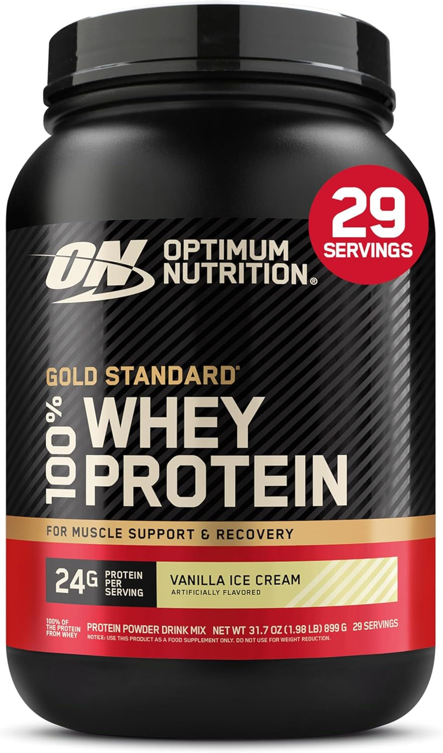 Optimum Nutrition Gold Standard 100% Whey Protein Powder, Vanilla Ice Cream, 2 P