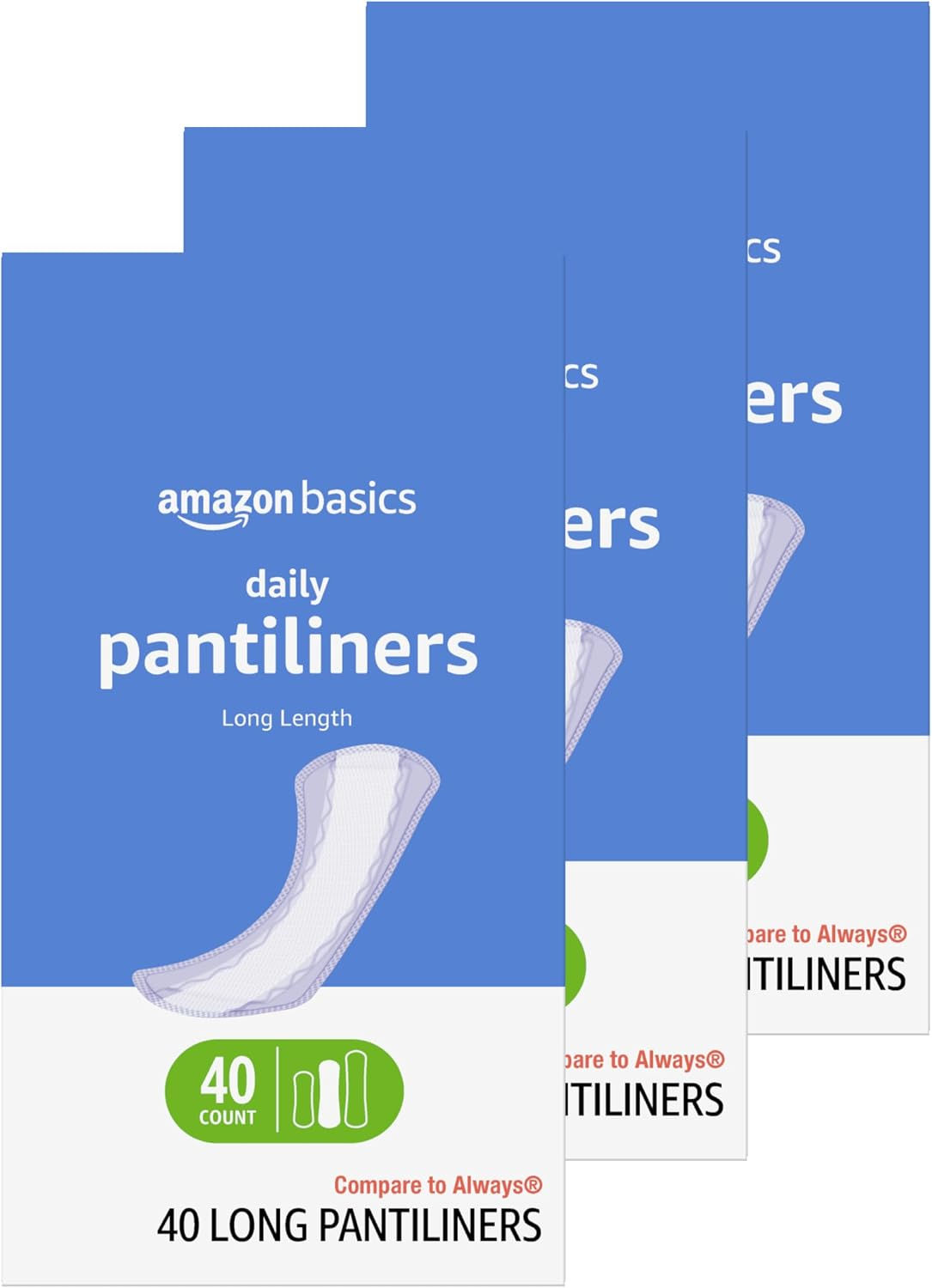 Amazon Basics Daily Pantiliner, Long Length, Feminine Pads for Women, Unscented,