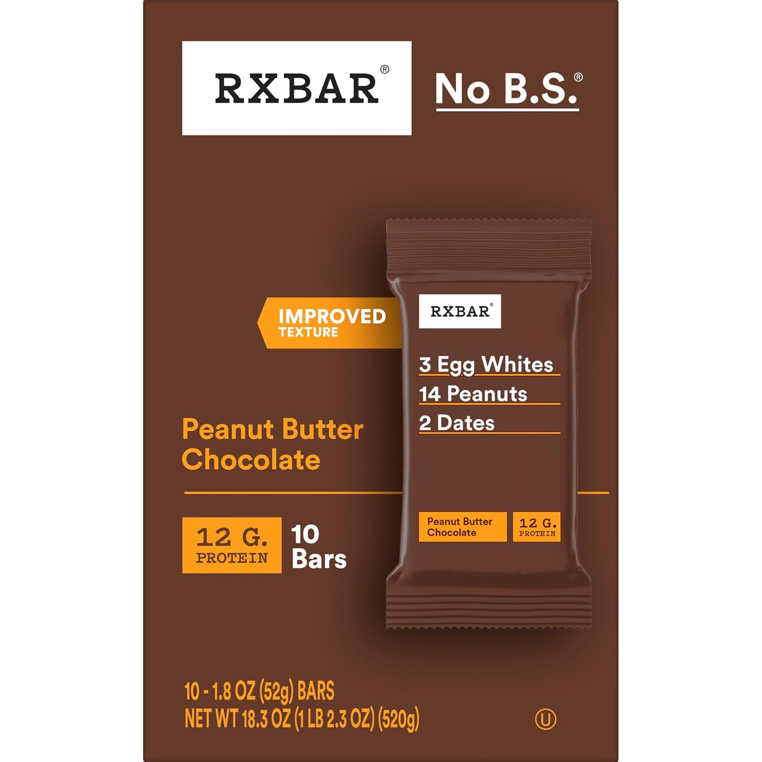 RXBAR Protein Bars, 12g Protein, Gluten Free Snacks, Peanut Butter Chocolate, 18