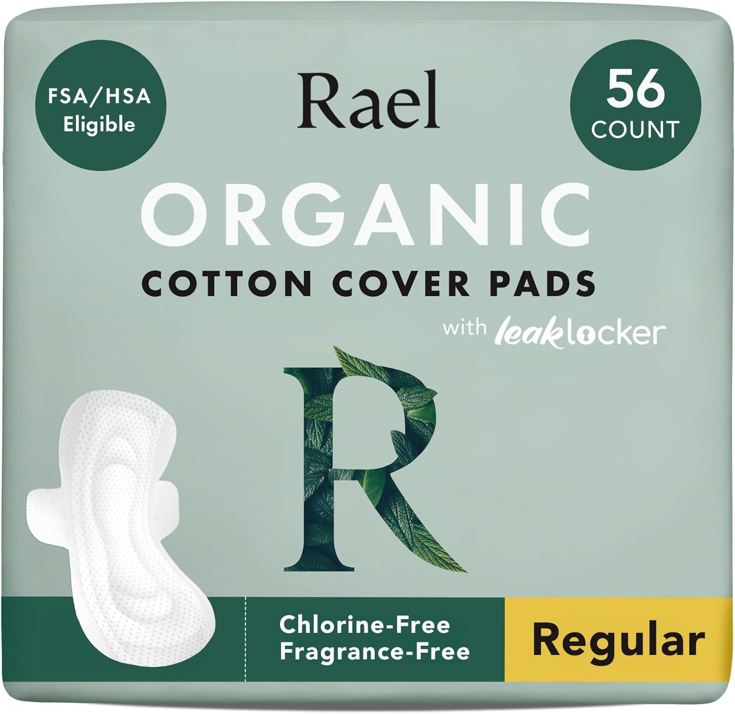 Rael Organic Cotton Cover Sanitary Pads for Women Moderate (Regular, 56 Ct) | Ul