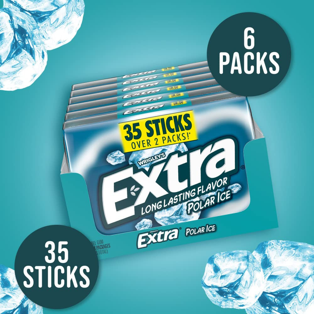 EXTRA Gum Polar Ice Sugarfree Mint Chewing Gum Mega Packs, 35 Count, 6 Pack | Lo