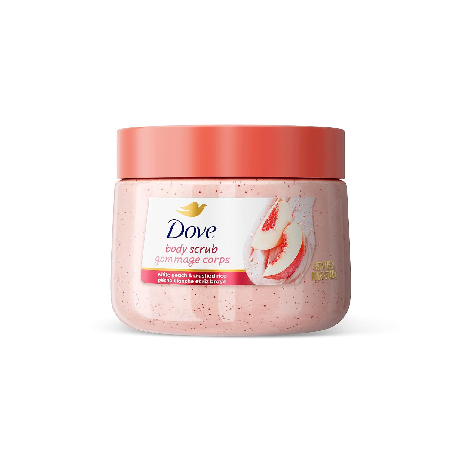 Dove Body Scrub White Peach & Crushed Rice, 15 oz | Exfoliating body scrub that