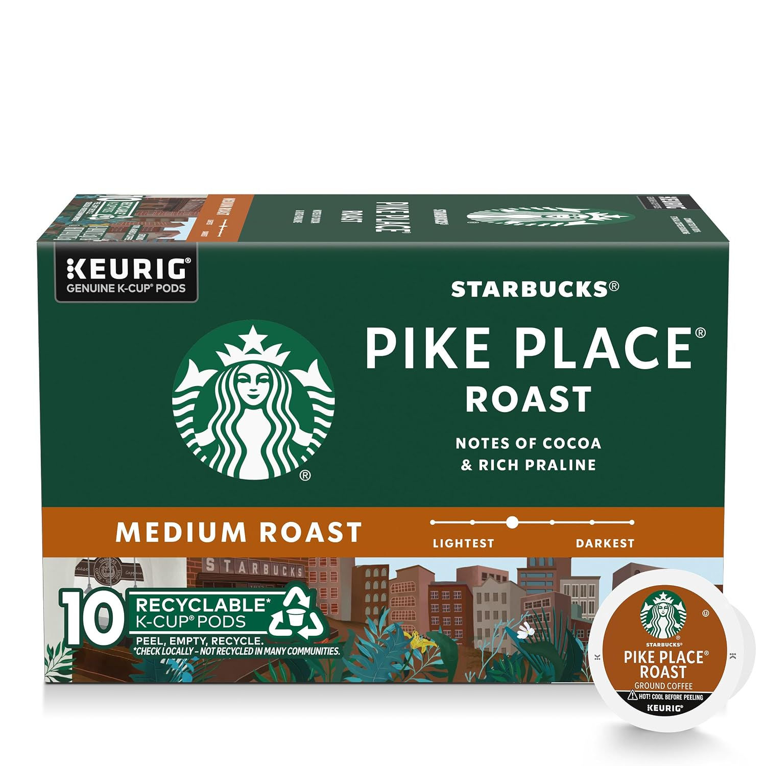 Starbucks K-Cup Coffee Pods, Pike Place Roast, 10 Count | 100% Arabica K-Cup pod