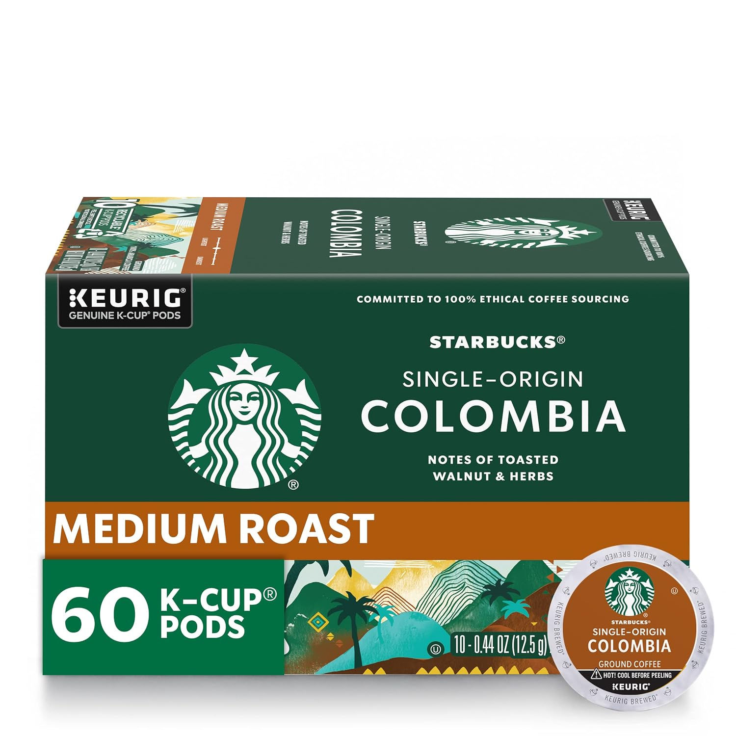 Starbucks K-Cup Coffee Pods, Medium Roast Coffee, Colombia, 100% Arabica, 6 boxe