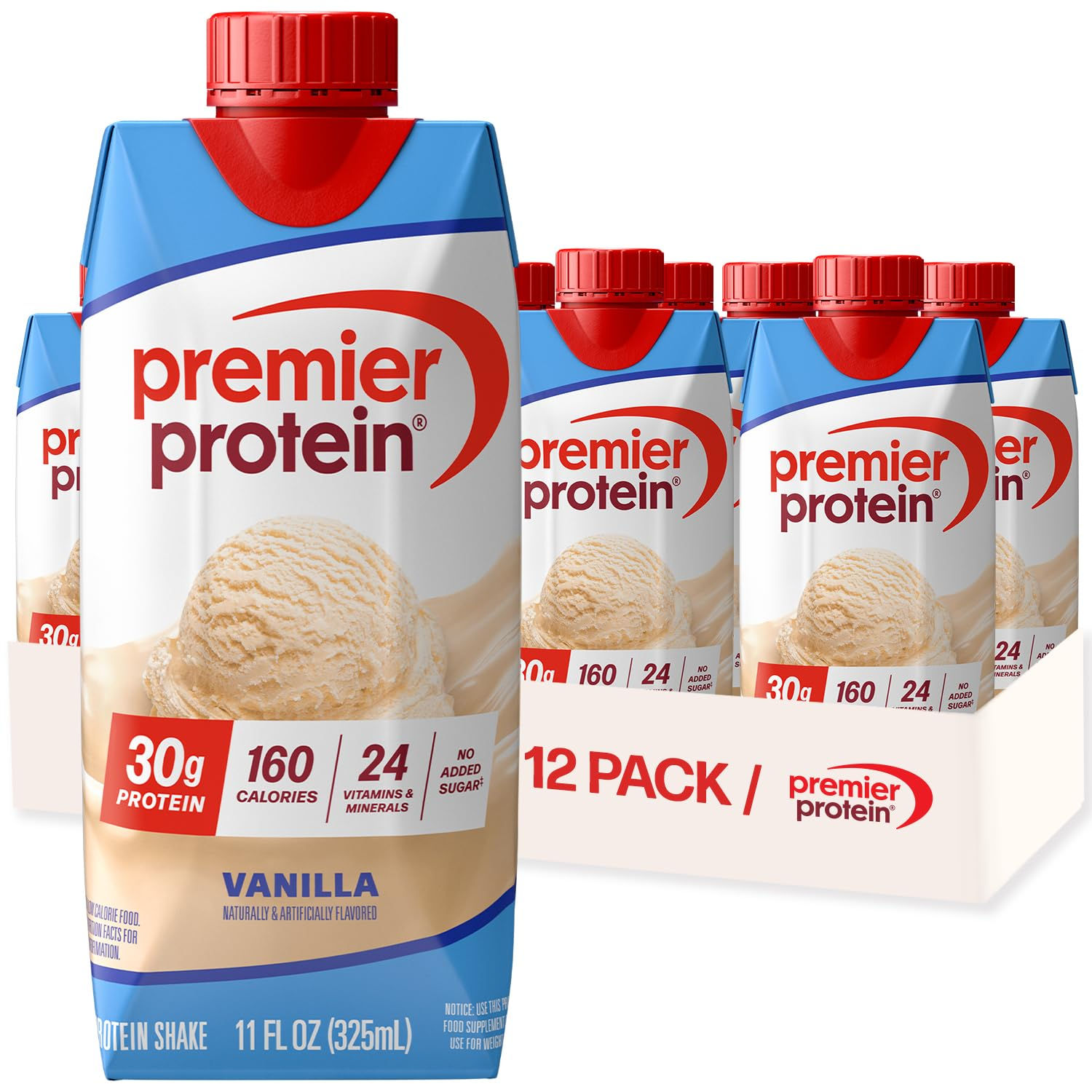 Premier Protein Shake, Vanilla, 30g High Protein, 12 Pack | 11 oz