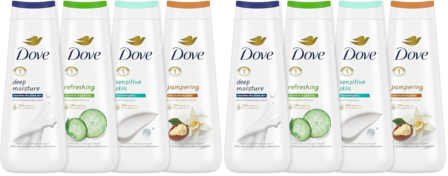Dove Body Wash Deep Moisture,Sensitive 20 oz,(Pack of 8)