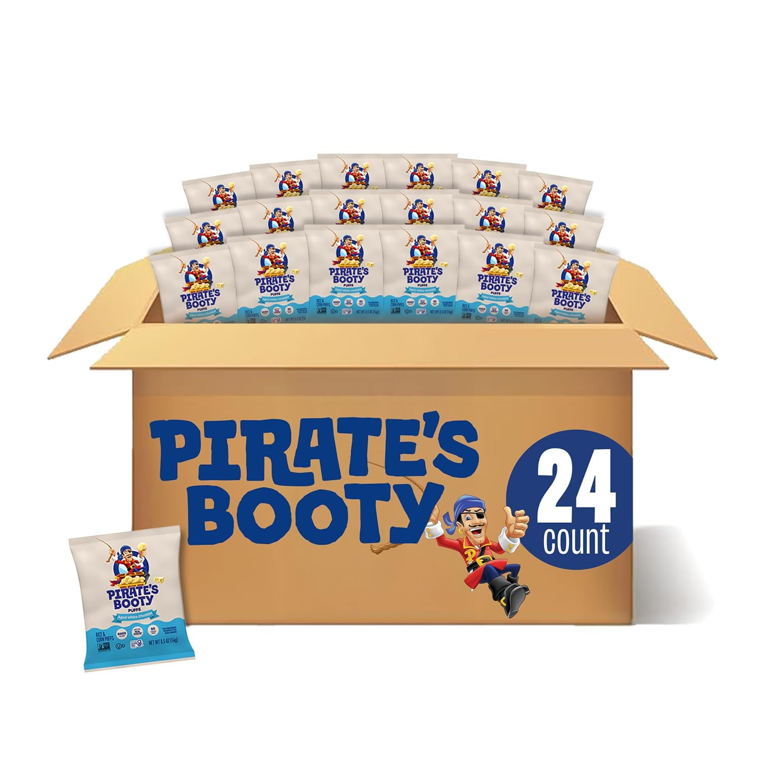 Pirate's Booty Aged White Cheddar Puffs, Gluten Free Snacks, 0.5 oz, 24 ct