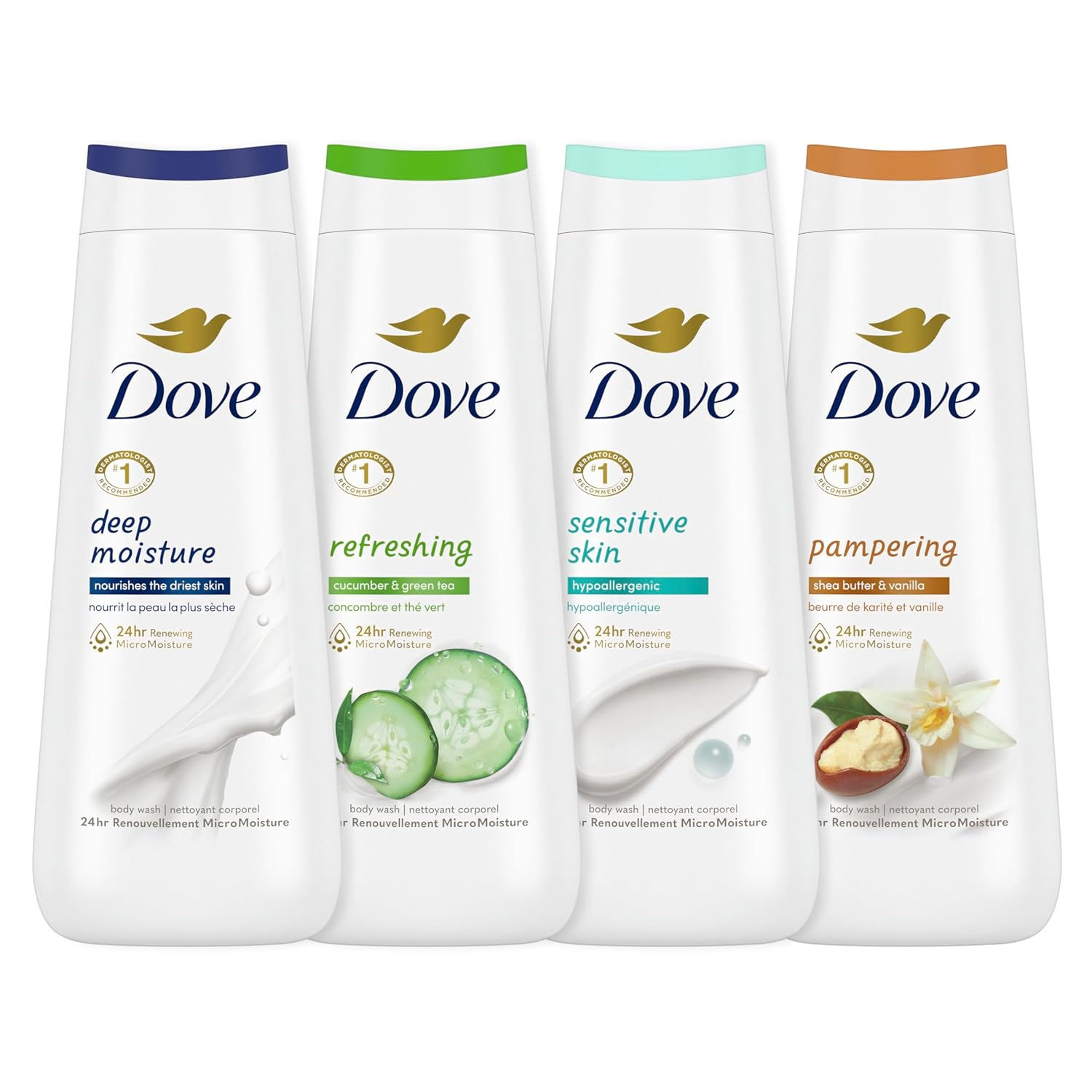 Dove 24hr Lotion Body Wash Collection 4 Count, 20 oz | Four moisturizing body wa