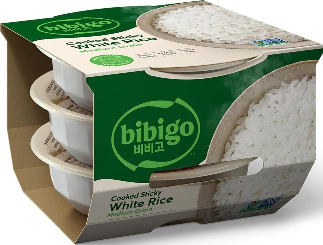 Bibigo Korean Sticky White Rice, Microwavable, Zero Trans Fat, 7.4 Ounce (Pack o