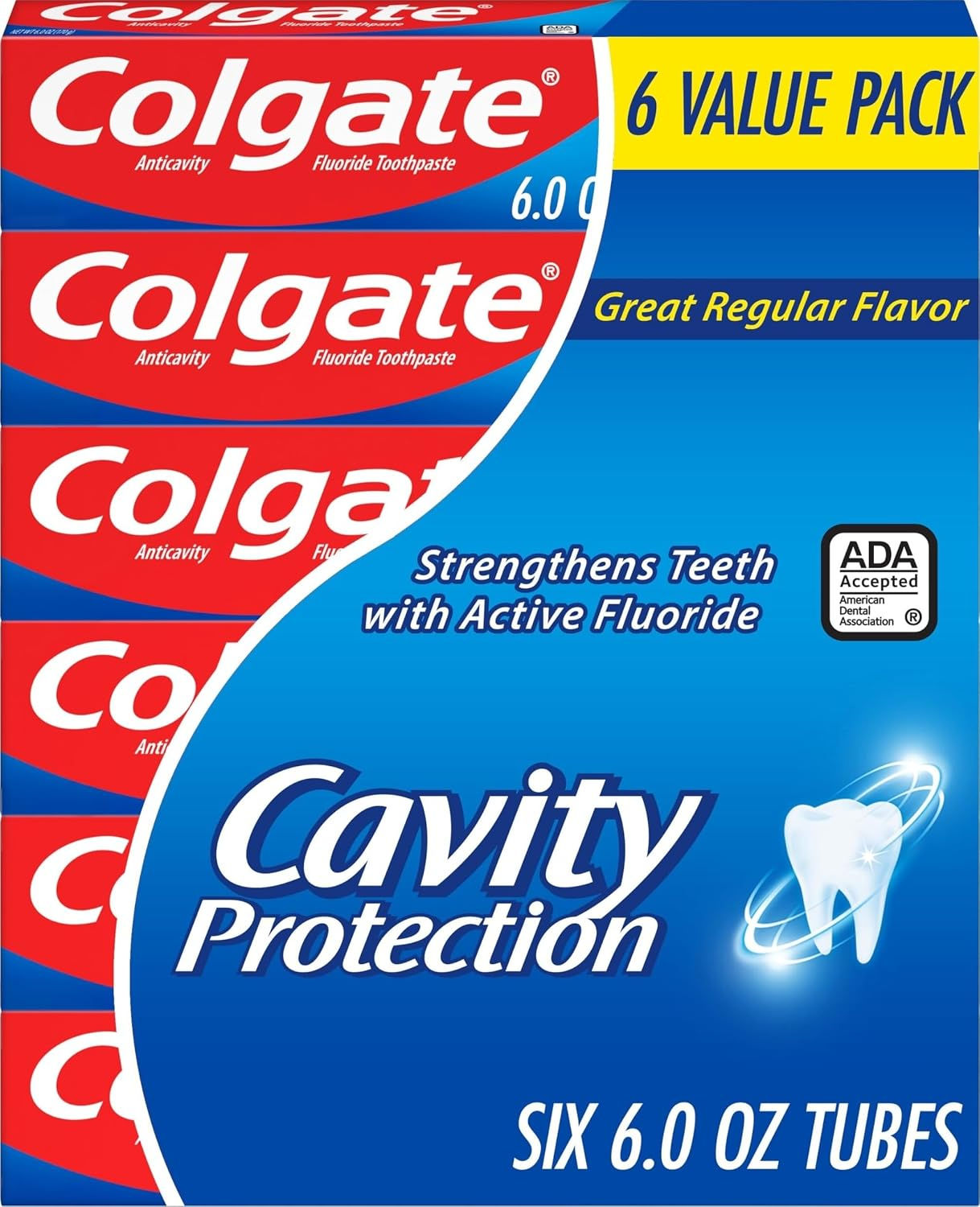 Colgate Cavity Protection Fluoride Toothpaste, Mint, 6 Pack, 6 oz | Bulk Anticav