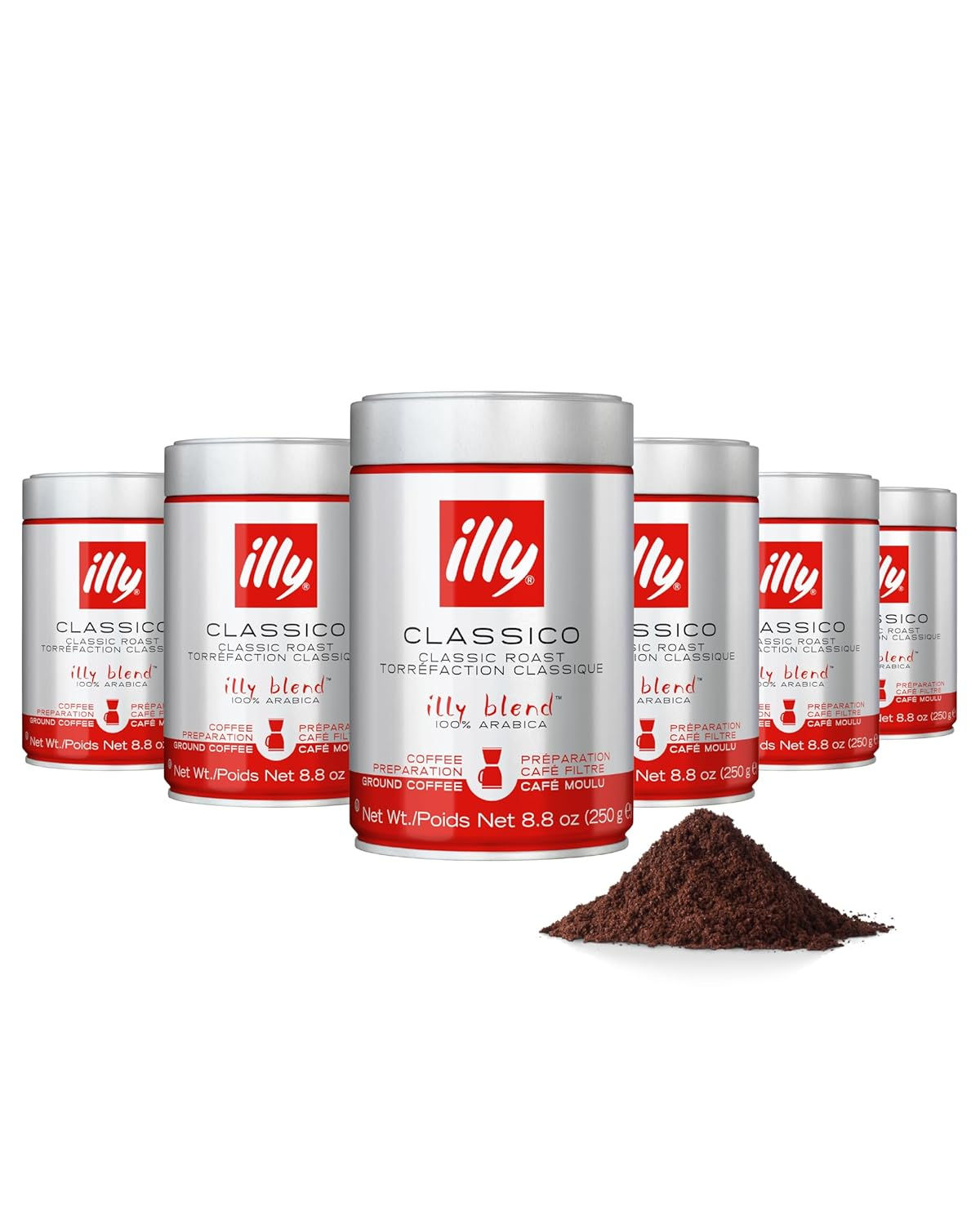 illy Ground Drip Coffee, Classico Medium Roast, 8.8 oz, 6 Pack | 100% Arabica, P
