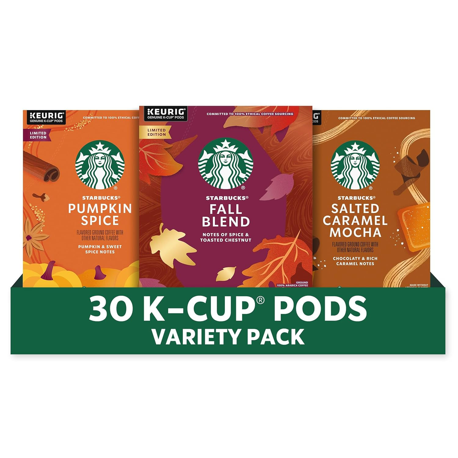 Starbucks K-Cup Coffee Pods Fall Bundle, Medium Roast and Naturally Flavored Cof