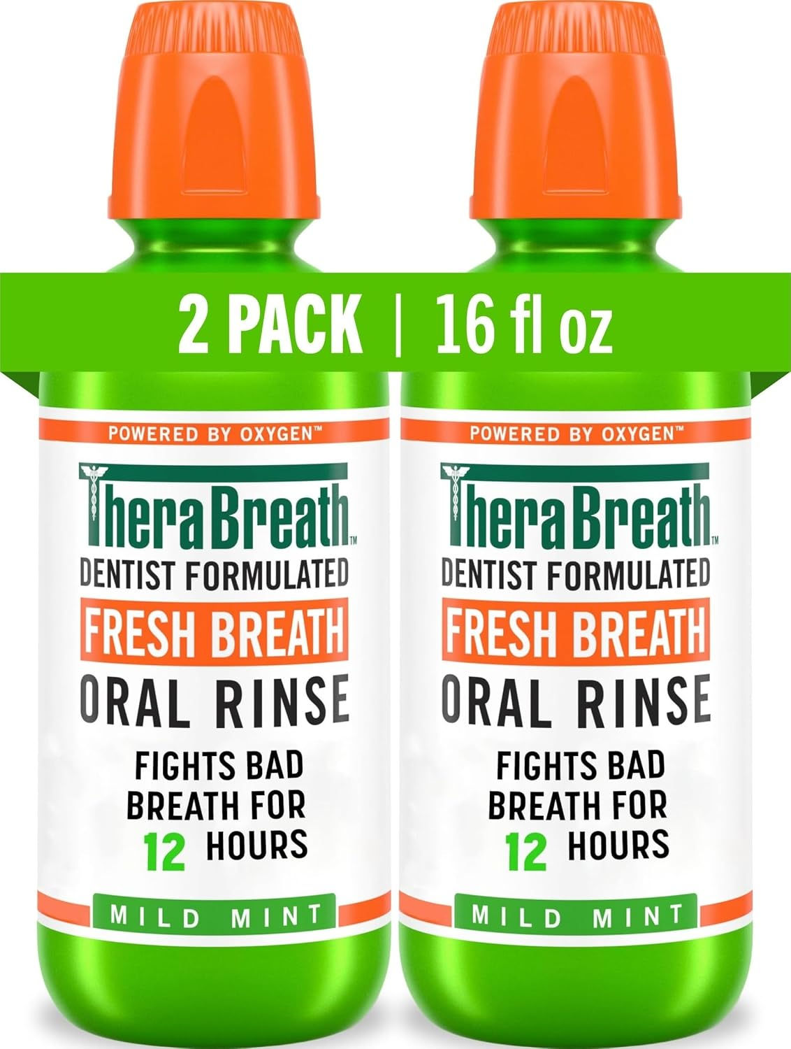 TheraBreath Fresh Breath Mouthwash, Mild Mint Flavor, Alcohol-Free, 16 Fl Oz (2-