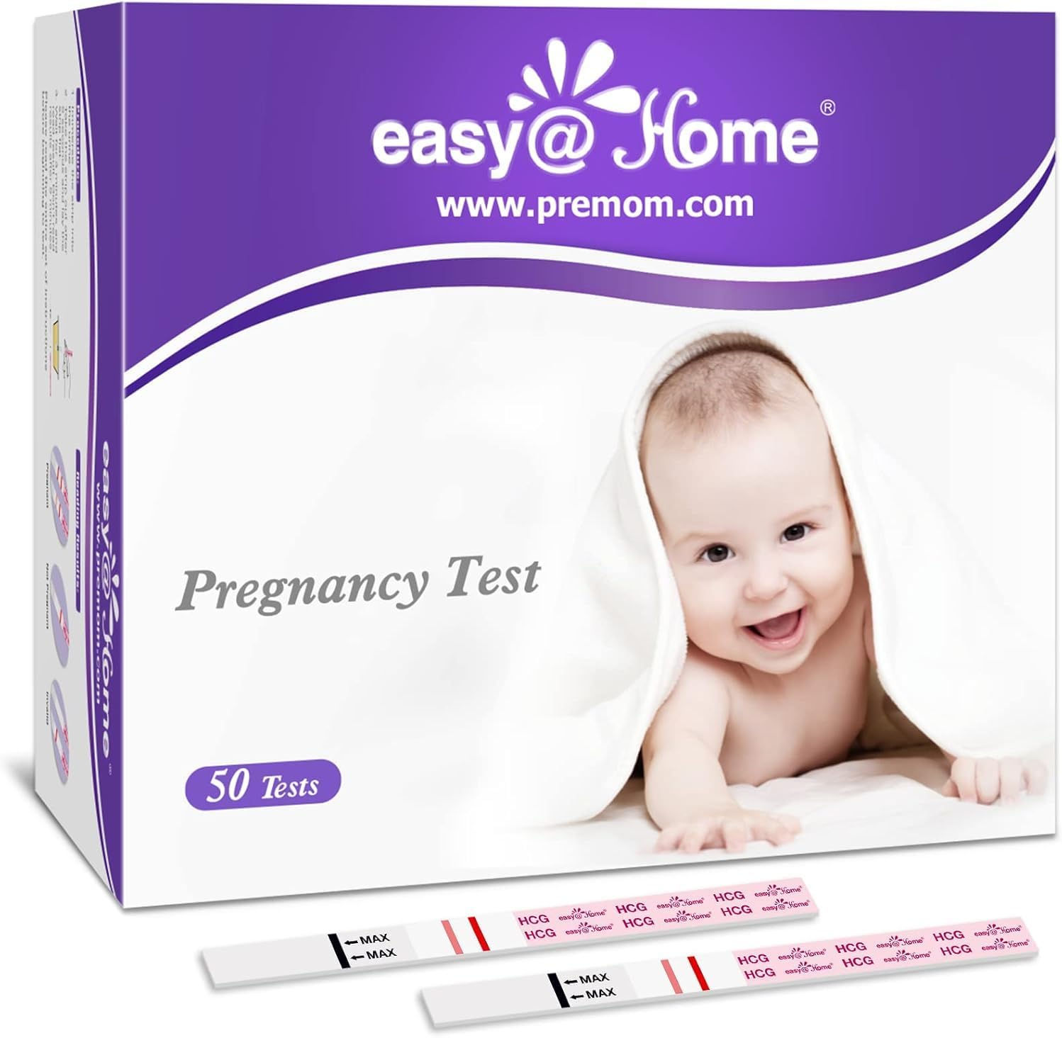easy@Home 50 Pack Pregnancy Test Strips: Early Detection hCG Test Kit | 50 Bulk 