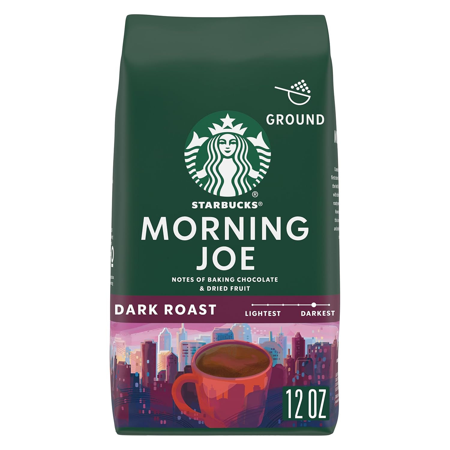 Starbucks Ground Coffee, Dark Roast Hot or Iced Coffee, Morning Joe, 12 oz