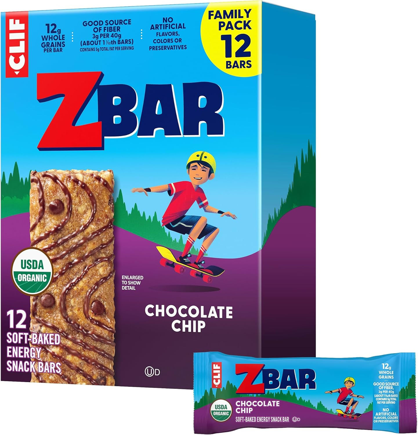 Zbar - Chocolate Chip - Soft-Baked Energy Snack Bars - Non-GMO - 12g Whole Grain
