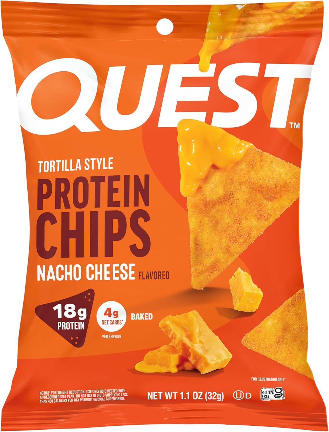 Quest Nutrition Nacho Cheese Tortilla Style Protein Chips, 12 Count | 18g Protei