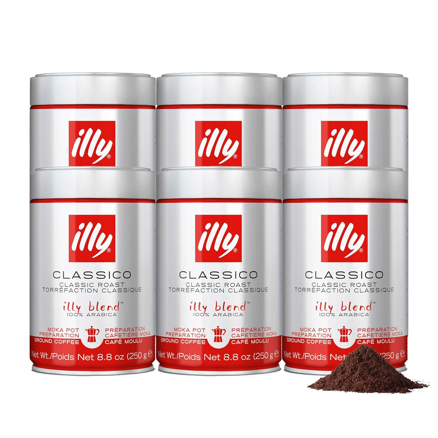 illy Ground Moka Coffee, Classico Medium Roast, 8.8oz, 6 Pack | 100% Arabica, Pr