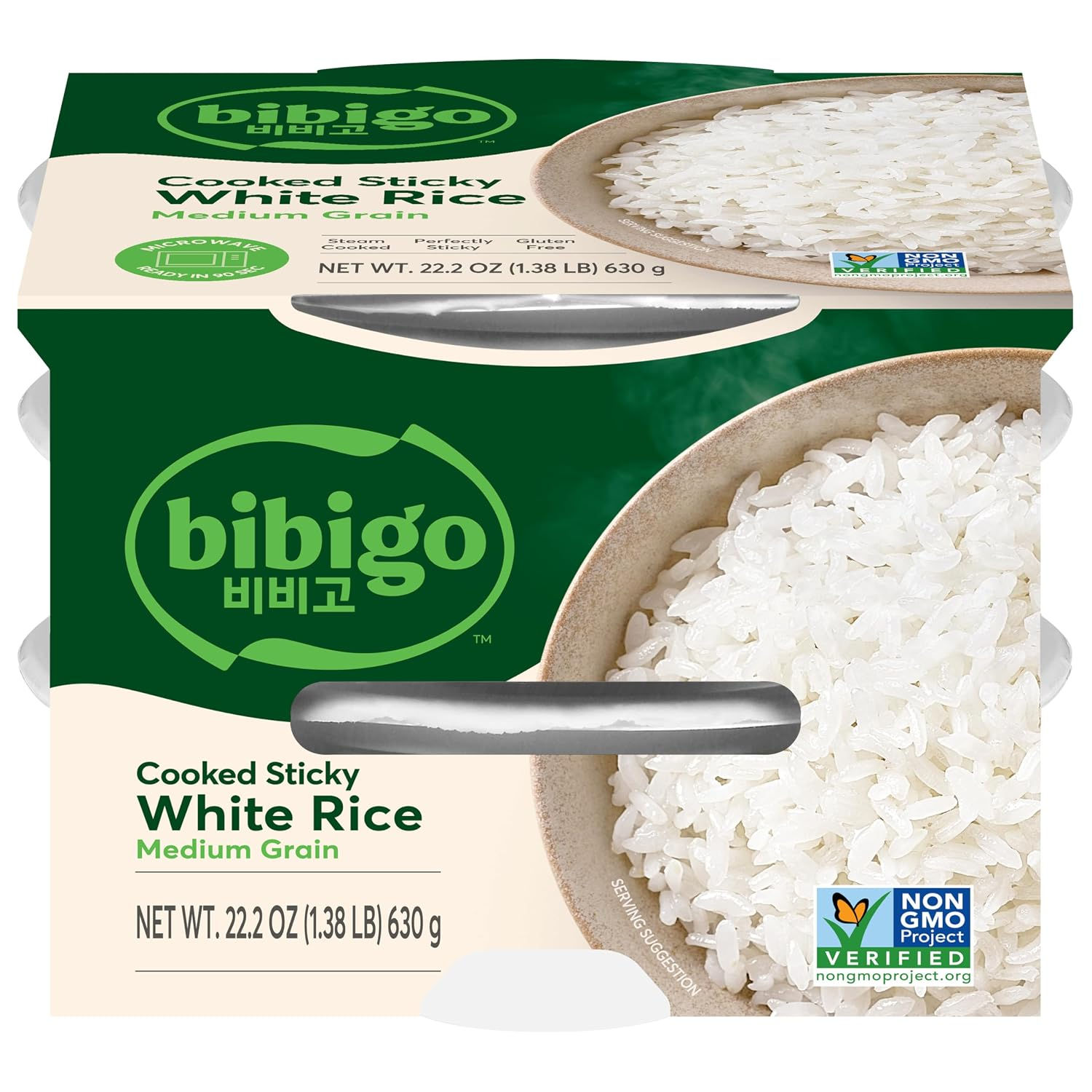 Bibigo Korean Sticky White Rice, Microwavable, Zero Trans Fat, 7.4 Ounce (Pack o
