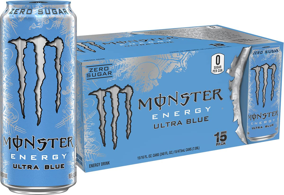 Monster Energy Ultra Blue, Sugar Free Energy Drink, 16 Ounce | Pack of 15