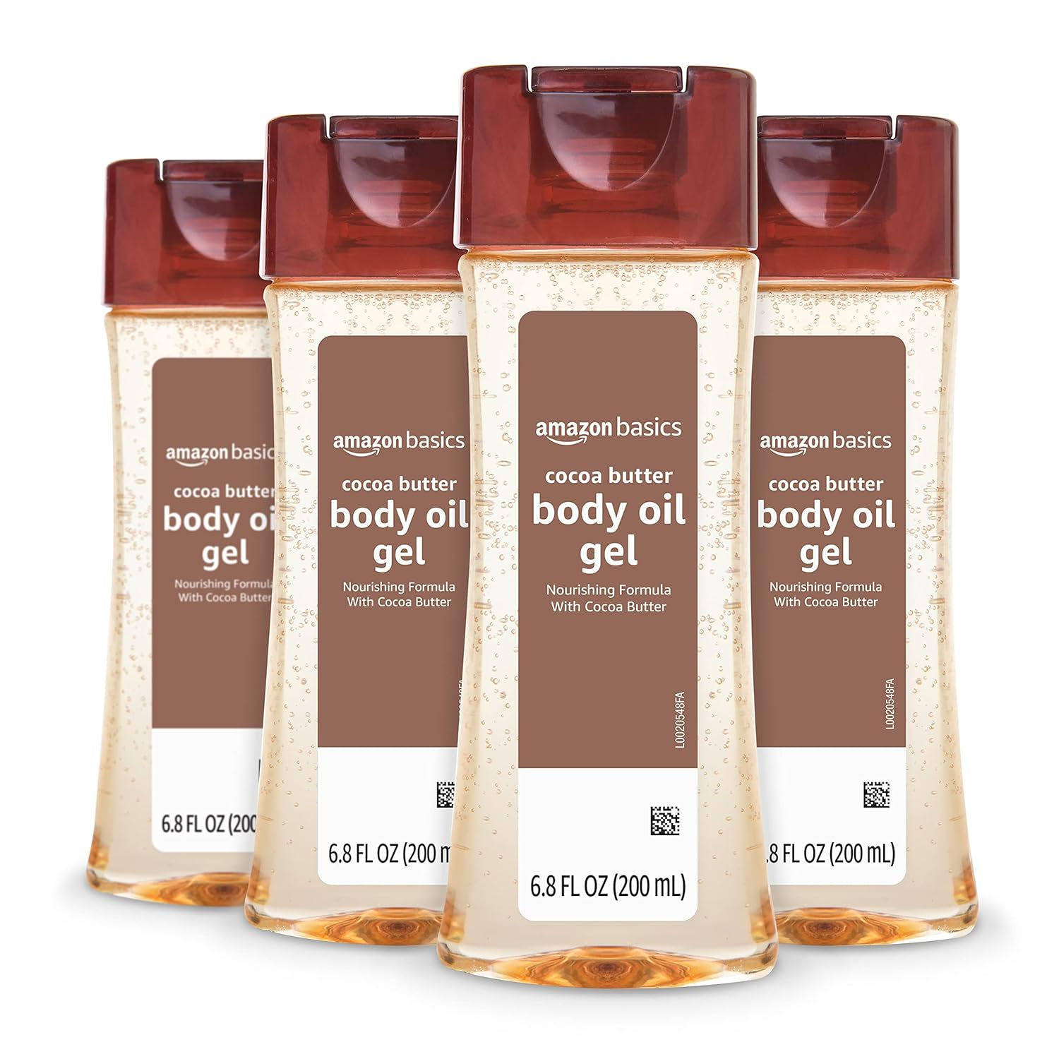 Amazon Basics Body Oil Gel with Cocoa Butter for Very Dry Skin, 6.8 Fl Oz, 4-Pac
