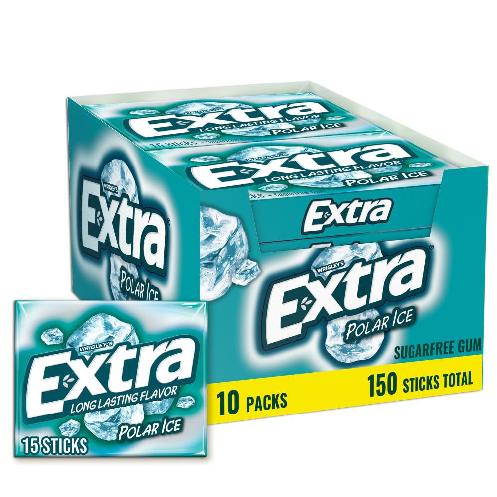 EXTRA Gum Polar Ice, Sugarfree Mint Chewing Gum Bulk Pack, 15 Ct, 10 Pack | Long
