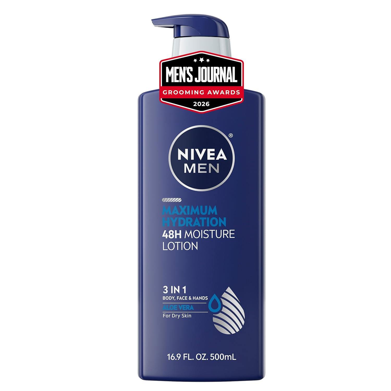 NIVEA MEN Maximum Hydration Lotion, 48-Hour Body Moisturizer, 16.9 FL OZ | Aloe