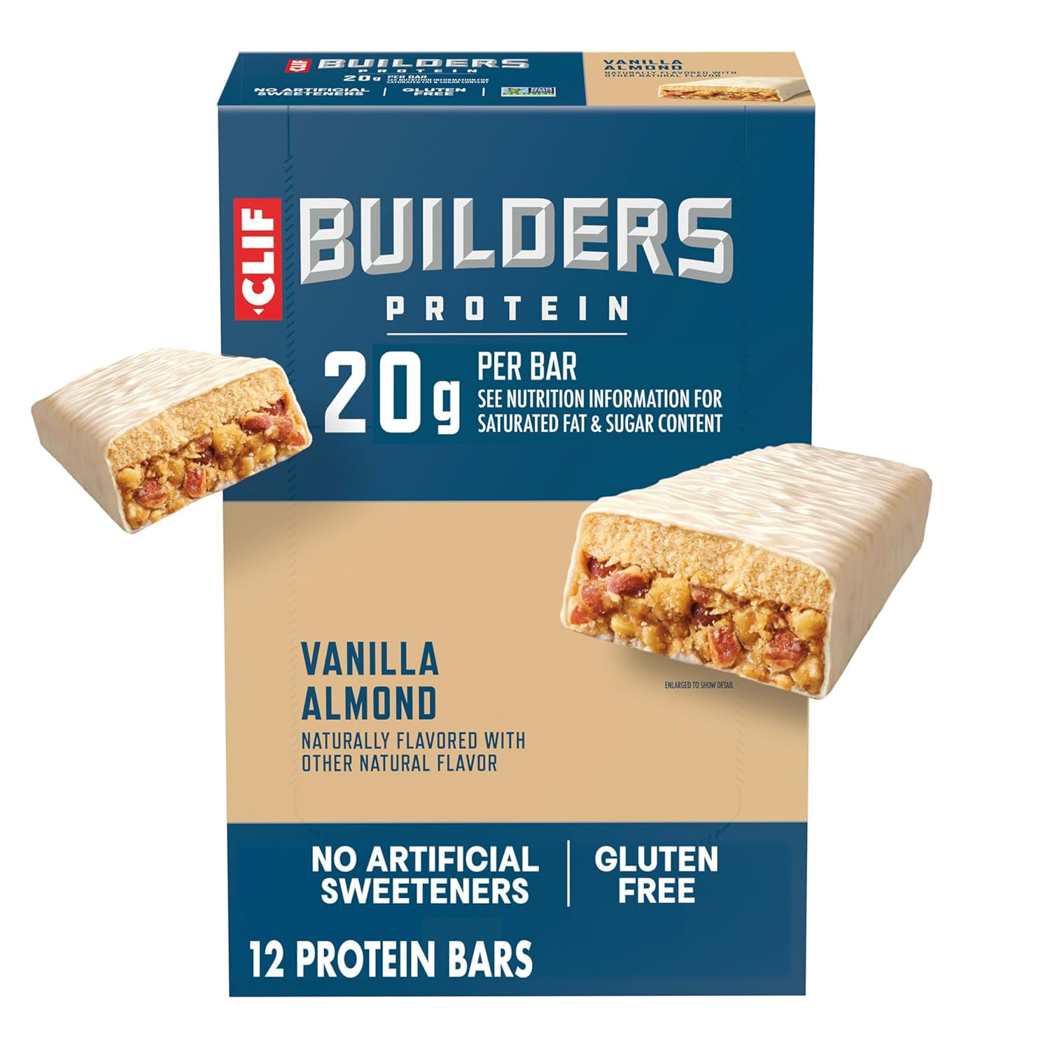 CLIF BUILDERS Protein Bars - Vanilla Almond Flavor - 20g - 2.4 oz. (12 Pack)