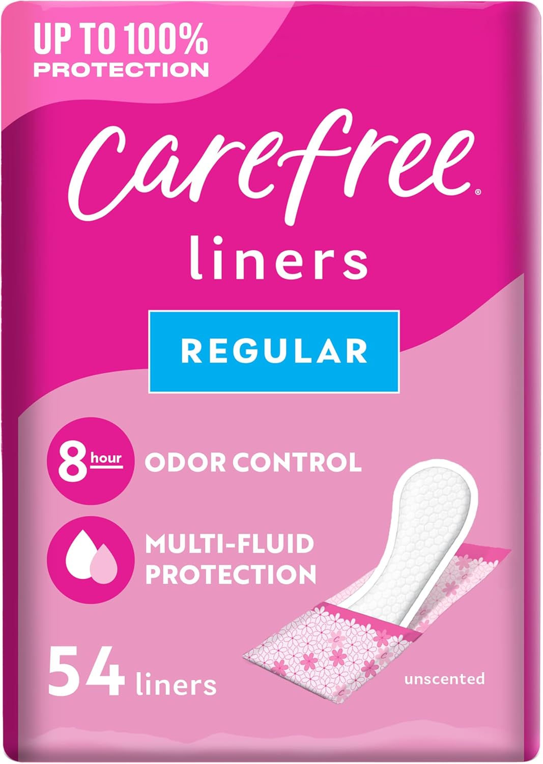 Carefree Panty Liners for Women, Regular, Wrapped, Unscented, 54ct (Pack of 2)