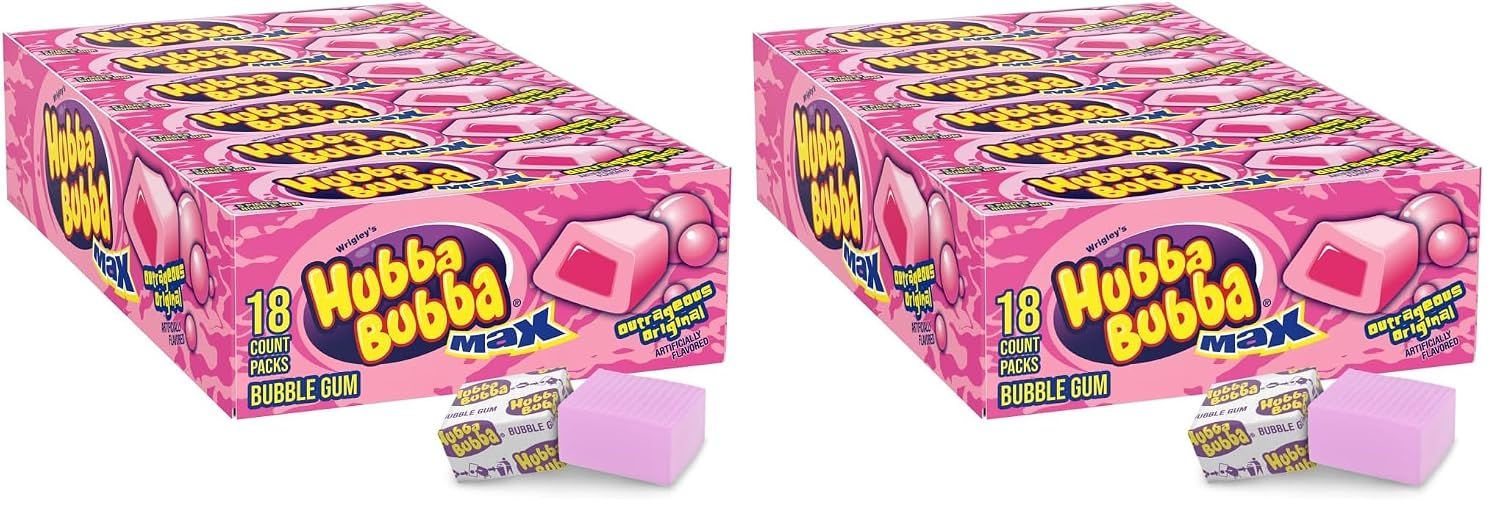 Hubba Bubba Max Chewing Gum, Original Bubble Gum, 5 Count (Pack of 36)