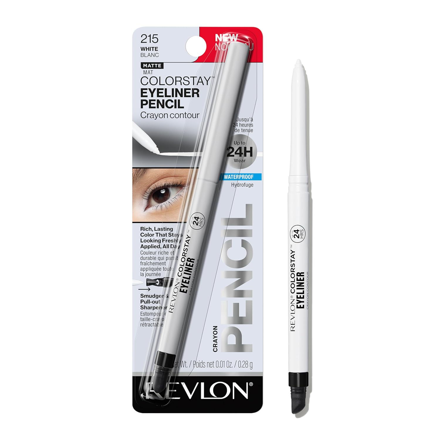 REVLON ColorStay Pencil Waterproof Eyeliner, 215 White, 0.01 oz