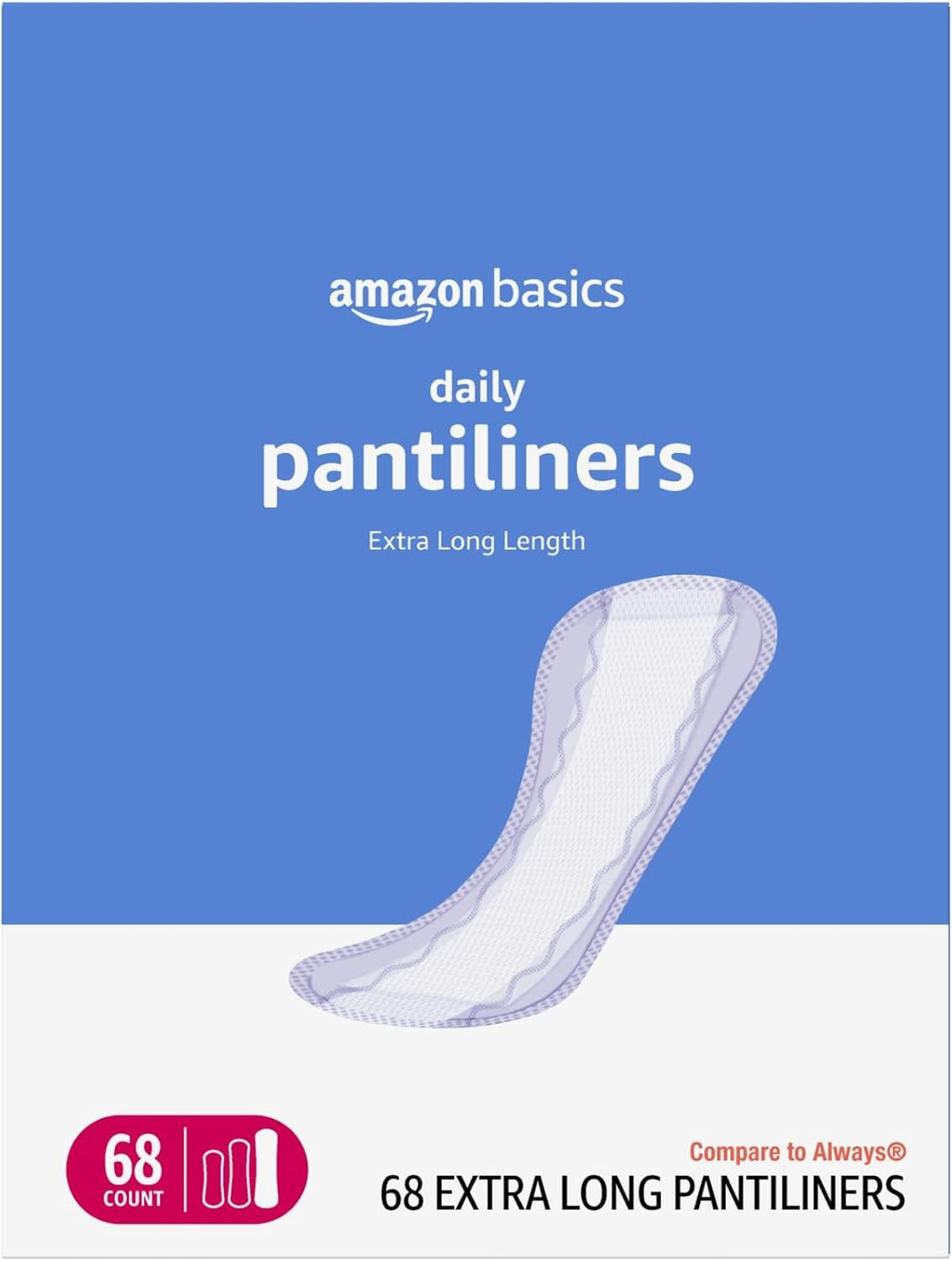 Amazon Basics Daily Pantiliner, Extra Long Length, Thin Feminine Pads for Women,