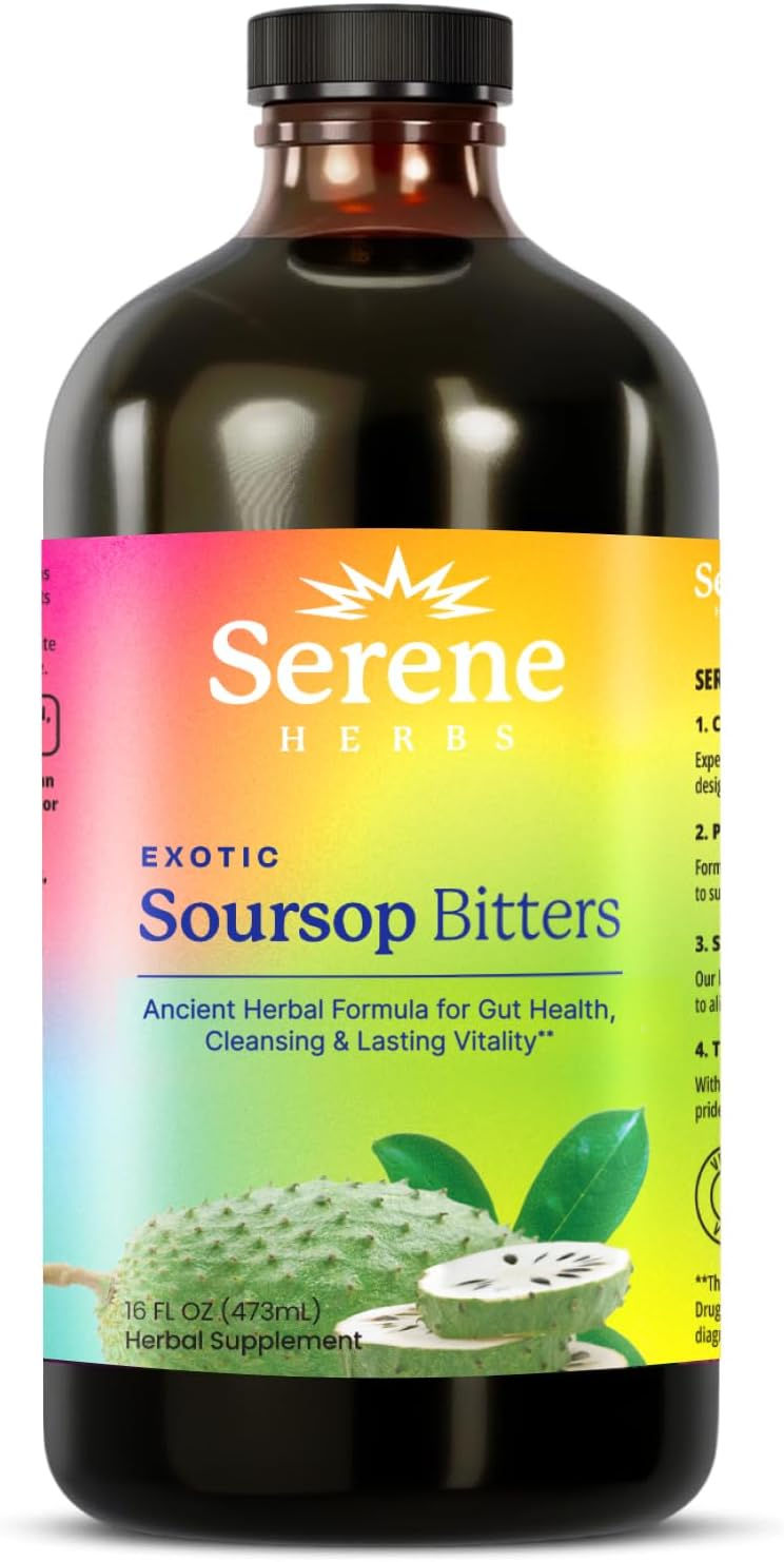 Serene Herbs Soursop Bitters Liquid with Soursop Leaves for Gut Cleanse, Detox &