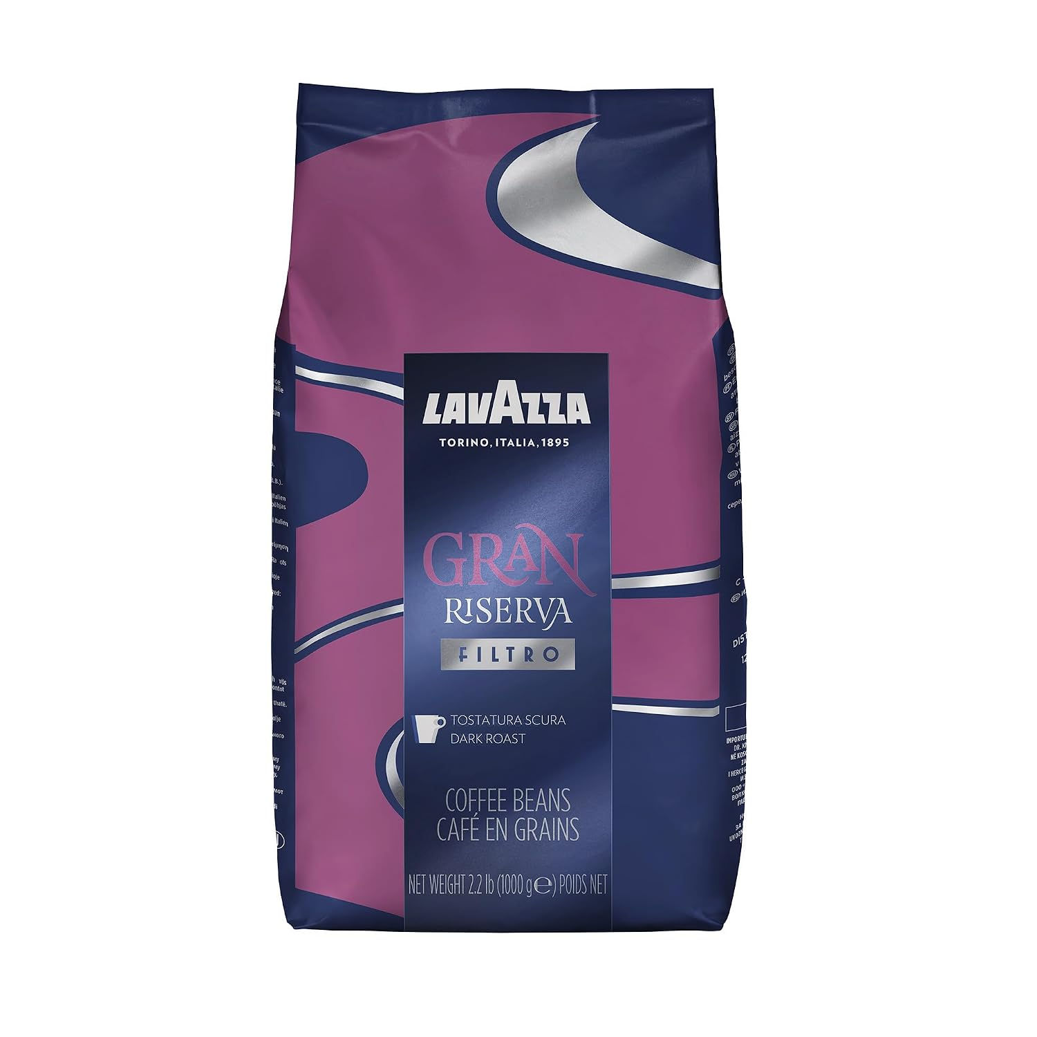 Lavazza Gran Riserva Filtro Whole Bean Coffee Dark Roast 2.2LB Bag, 100% Natural