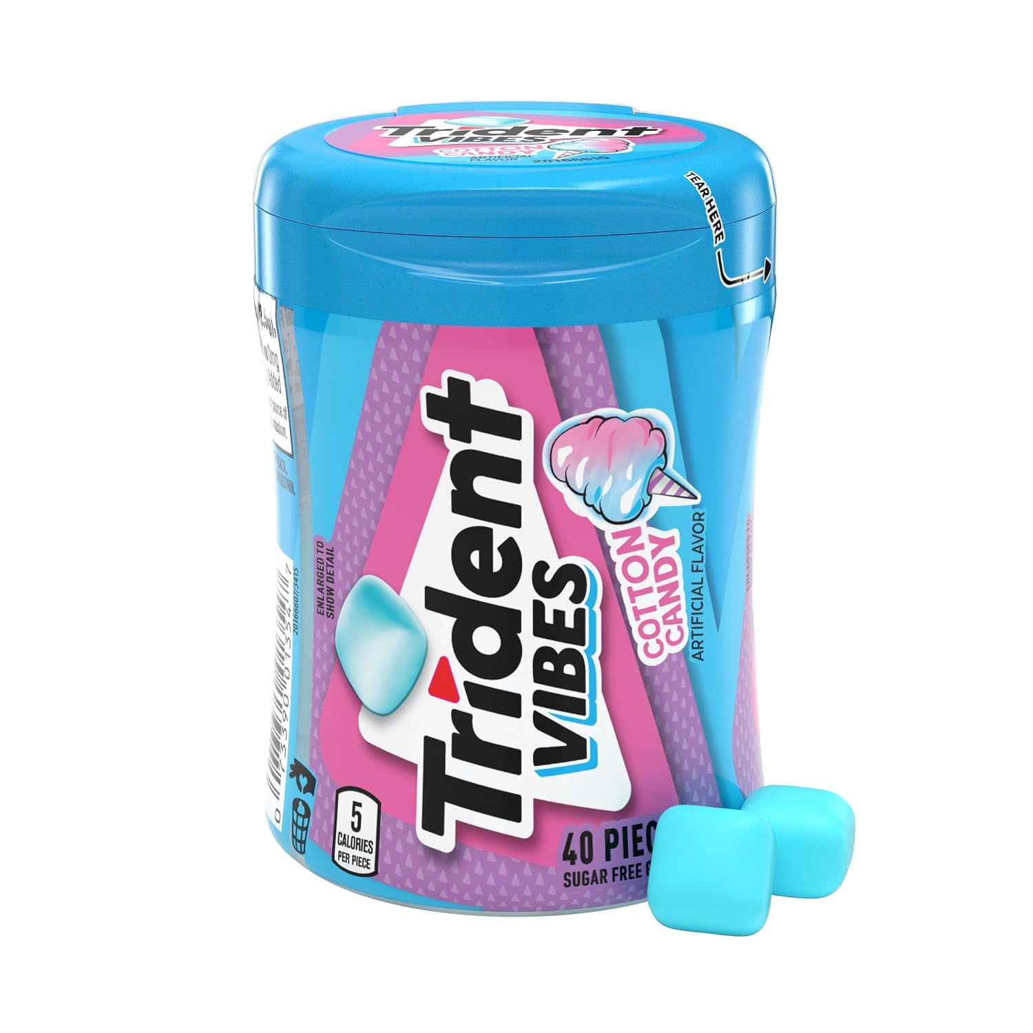 Trident Vibes Cotton Candy Sugar Free Chewing Gum, 40 Piece Bottle | Contains Xy