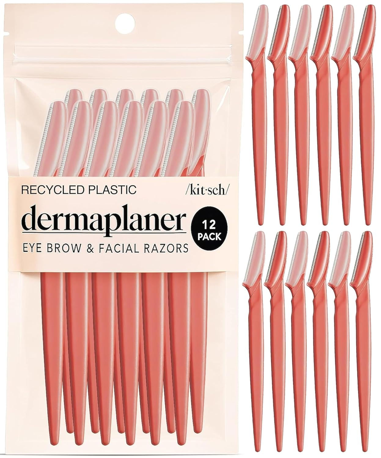 Kitsch Dermaplane Razor for Women Face – Coral, 12 pcs